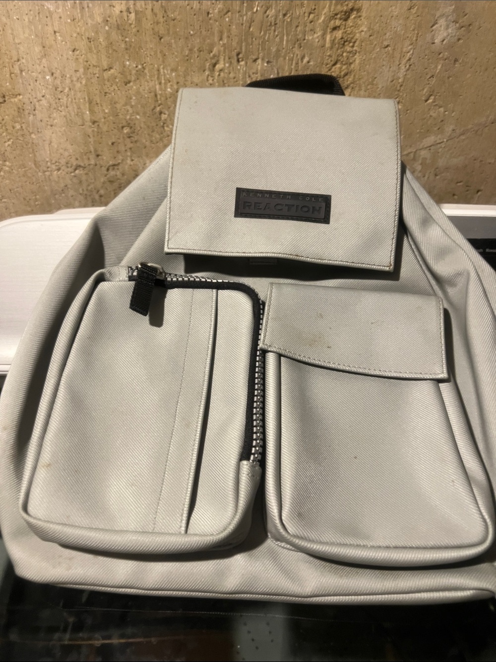 Kenneth Cole Reaction Light Gray Canvas Backpack with Front Pockets